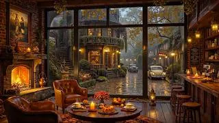 Thumbnail: Cozy Café Shop at Rainy Outside | Fall Jazz Piano & Warm Fireplace For Relaxing Atmosphere