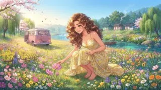 Thumbnail: SOLO CAMPING IN A VAN ON A RAINY DAY BY THE RIVER SIDE FLOWER FIELD🌻🌸🌸/GHIBILI STYLE VIDEO 