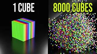 Thumbnail: Comparison test of elasticity and friction of 8000 cubes | 3D Animation ASMR [4K UHD]