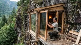 Thumbnail: Creating a Cozy Hidden Cliff Shelter with Large Glass Windows | Bushcraft, Survival