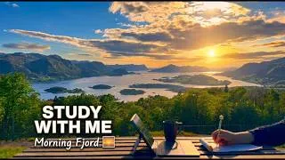 Thumbnail: 2 HOUR STUDY WITH ME 🌅 | Morning Above the Fjord | Soft Nature Sounds | No Music | Pomodoro 25/5
