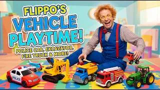 Thumbnail: Kids Vehicles for Kids | Police Car, Ambulance, Train, Excavator & More | Flippo Plays with Toy Cars