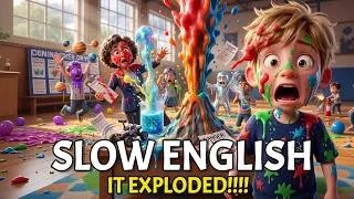 Thumbnail: My Science Fair Project Exploded! | Easy English Listening Story for Beginners (A1 - A2 level)