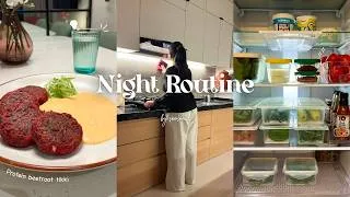 Thumbnail: Night Routine | Quiet Kitchen Moments ✨ | Restocking and Cooking 🍊🥦 | Aesthetic ASMR vlog 🌿