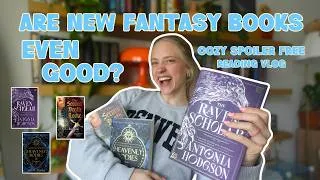 Thumbnail: are new fantasy books even good?! spoiler free reading vlog of three popular fantasy books 📖✨📚⭐️💌