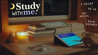 Thumbnail: 🌙🌧️ 3 HOUR STUDY WITH ME On A Rainy Night / ✨🕯️ Cozy Cabin Ambience / Rain Sounds / No Music / 50-10