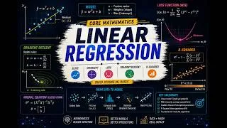 Thumbnail: Linear Regression Core Mathematics | Slope, Intercept, Loss, Gradient Descent & R-Squared #ML #AI