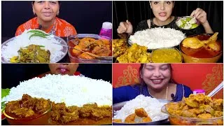 Thumbnail: MUKBANG SHOW 👌 EATING PALAK SAAG 🌶️LAL LAL MURGIR JHOL SPICY 🔥 MUTTON CURRY WITH RICE 