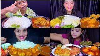 Thumbnail: MUKBANG SHOW 👌 EATING SPICY 🔥 RED CHICKEN CURRY ANS 🌶️ EGG MASALA CURRY WITH RICE 🤤