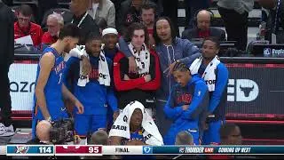 Thumbnail: Josh Giddey and his Ex OKC team mates share a moment postgame ⛈️💙🐮🐂