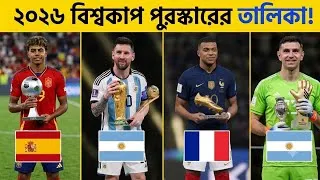 Thumbnail: 🏆 ২০২৬ বিশ্বকাপের গোল্ডেন বল, বুট ও গ্লাভ কার? মেসি, এমবাপ্পে, ইয়ামাল নাকি মার্টিনেজ | FIFA 2026