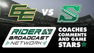 Thumbnail: Rider Broadcast Network: Coaches Comments and Game Stars vs Edmonton July 23rd CFL Week 8