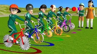 Thumbnail: Squid Game vs Scary Teacher 3D Slow Bicycles in Circle Level Max 6 Times Challenge Who's Boss