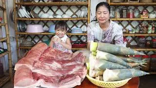 Thumbnail: Sreypov Life Show: Grandma and Siv Hour cook delicious pork recipes with bamboo shoot for family