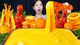 Thumbnail: 치킨 & 튀김을 치즈퐁듀 🧀에 찍어 먹는다면? Cheese Fondue Chicken Fried Shrimp Cheese Balls Mukbang ASMR Ssoyoung