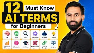 Thumbnail: 12 AI Terms Every Beginner MUST Know | LLM, RAG, Tokens & More