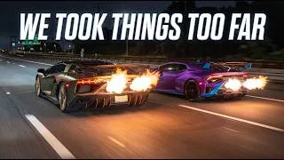 Thumbnail: Tuned Lamborghini SVJ & Huracan STO Flame Tune Night Run