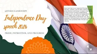 Thumbnail: 15th AUGUST INDEPENDENCE DAY SPEECH IN ENGLISH 2026 | ELECUTION | #speech @Starsclassroom99 