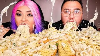 Thumbnail: The Creamiest Fettuccine Alfredo WE EVER Had… 🤯  MUKBANG EATING SHOW