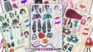 Thumbnail: Oddly Satisfying ASMR Sticker Book Kawaii Goth Cyber Corsets & Star Platform Boots! 💜 Paper DIY #379