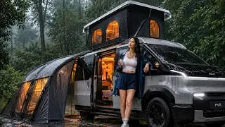 Thumbnail: HEAVY RAIN CAMPING in a Futuristic KIA PV5 Pop-Up Camper Van | Cozy Rain Sounds for Sleep | 4K ASMR