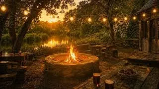 Thumbnail: Irish Riverside Pub Garden 🔥 | Golden Hour Evening | Celtic Guitar & Tin Whistle | Sleep & Study