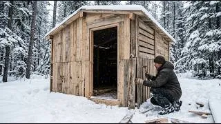 Thumbnail: Rough Pallets Became a Tiny Cabin in Deep Snow  Full Build, Cooked Inside, Slept Overnight