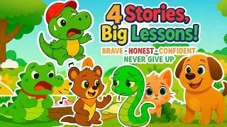 Thumbnail: Life Lessons from Animals | 4 Moral Stories for Kids | Cat, Dog, Crocodile, Dinosaur