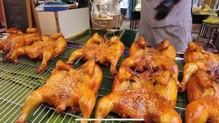 Thumbnail: Best selling local smoked - grilled chicken - grilled quail - night market | Street Food Thailand