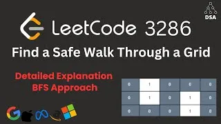 Thumbnail: Find a Safe Walk Through a Grid 🔥 Leetcode 3286 | BFS + Minimum Cost Path