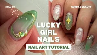 Thumbnail: Lucky Girl Nails 💚✨ Isolated Gold Chrome, Ombre, 3D Gel & Crystal Application Nail Tutorial