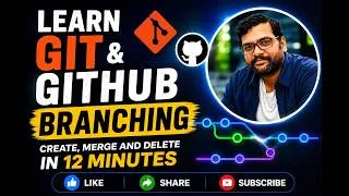 Thumbnail: Git & GitHub Branching Tutorial for Developers | Create, Merge & Delete Branches in 12 Minutes