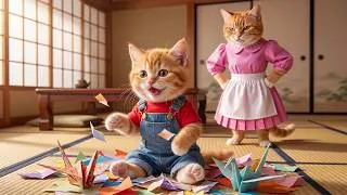Thumbnail: 🐱📚 Mama Cat Is Away… Ginger Kitten Refuses to Study and Turns Homework into Paper Cranes! 😱💔