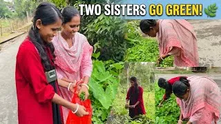 Thumbnail: Two Sisters Go Green! 🌿 Collecting Fresh Greens by the Village Road | Real Village Life Vlog