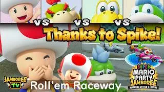 Thumbnail: Super Mario Party Jamboree TV Toad vs Bowser Jr. vs Koopa Troopa vs Spike in Roll 'em Raceway