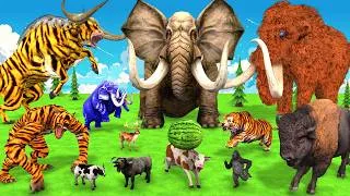 Thumbnail: 10 Giant Tiger Bull vs 10 Giant Mammoth Elephant vs Giant Bison Gorilla Cow Saved By Woolly Mammoth