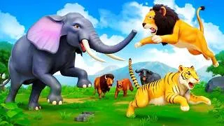 Thumbnail: Elephant Defends Wild Animals Lion and Tiger | Farm Animals vs Wild Animals