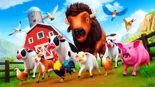 Thumbnail: Magical Giant Bison Rampage vs Farm Animals Escape | Epic Chase! Funny Animals