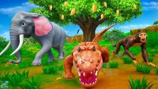 Thumbnail: Monkey & Elephant vs Giant Crocodile! Epic Food Fight – Who Will Win?