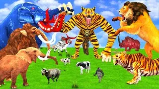 Thumbnail: 5 Giant Indian Elephant vs Angry Lion vs 3 Giant Tiger wolf Lion fight Cow Saved by Woolly Mammoth