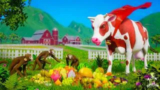 Thumbnail: Super Cow Joins the Rescue Mission - Monkeys Steal Farm Food!