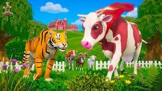 Thumbnail: Super Cow Saves Farm Animals from Tiger! 🐄🐯 Epic Animal Rescue Adventure | Funny Animals