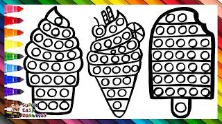 Thumbnail: Draw and Color 3 POP IT Ice Creams 🍦🍦🍦🔴🟠🟡🟢🔵🟣🌈 Drawings For Kids
