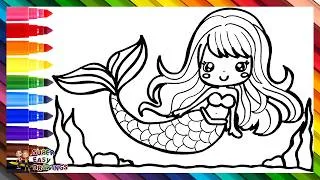 Thumbnail: Draw and Color a Cute Mermaid 🧜‍♀️🌊🐚🌈 Drawings for Kids