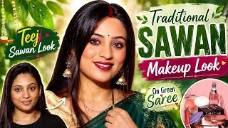 Thumbnail: Green Saree Makeup for Sawan ✨Green Saree Makeup for Sawan 😍 Simple Yet Glam Festive Makeup Tutorial