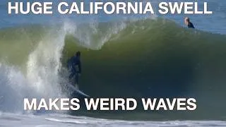 Thumbnail: HUGE CALIFORNIA SWELL MAKES WEIRD WAVES _ DOUBLE UPS, TUBES AND BIG WIPEOUTS - SECRET SPOT