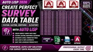 Thumbnail: Perfect Data Table with AutoLISP | RD Easting, Northing & Elevation | Export to Excel, TXT & AutoCAD