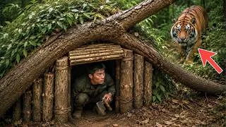 Thumbnail: Alone in the Wild Forest: Building a Wooden Shelter Beneath a Fallen Tree to Escape Danger