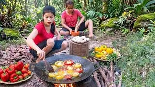 Thumbnail: Survival Skills: Cooking Spicy Eggs in Bell Peppers! 🌶️🍳 Wild Jungle Cooking & Eating ASMR