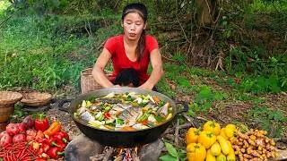 Thumbnail: Survival Skills:Cooking in the Jungle! 🍲 Spicy Fish & Caviar Recipe | Cooking & Eating